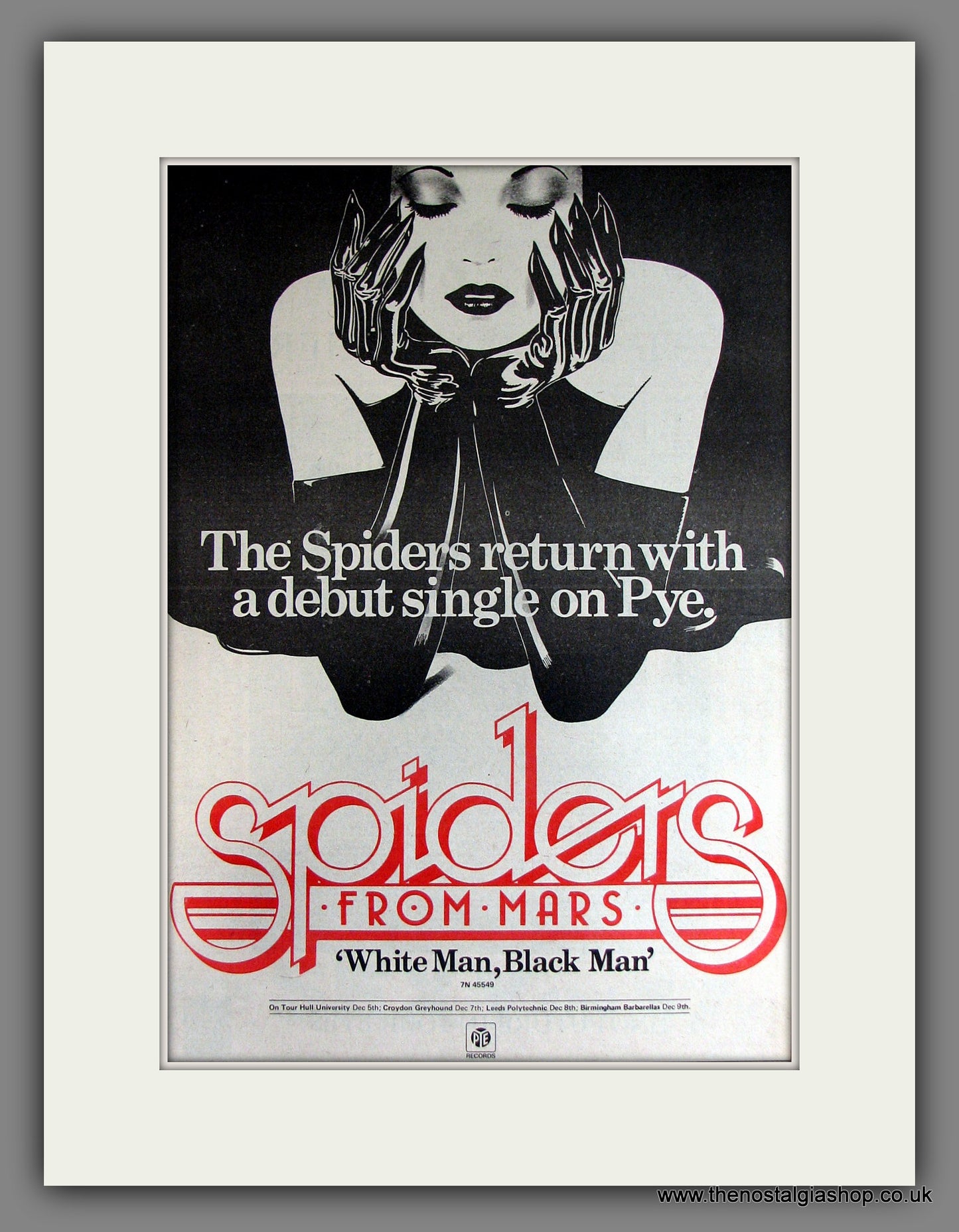 Spiders From Mars. Debut Single. White Man, Black Man. Vintage Advert 1975 (ref AD14120)