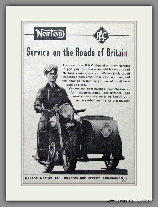 Norton. RAC Service on the Roads of Britain. Original Advert 1951  (ref AD52006)