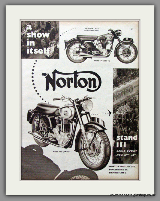 Norton. Model 50 and 19 S at Earl's Court . Original Advert 1955  (ref AD52007)