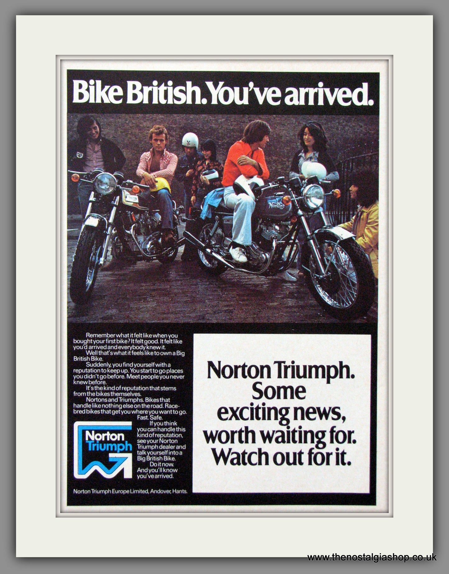Norton Triumph - Bike British. Original advert 1974 (ref AD1312)