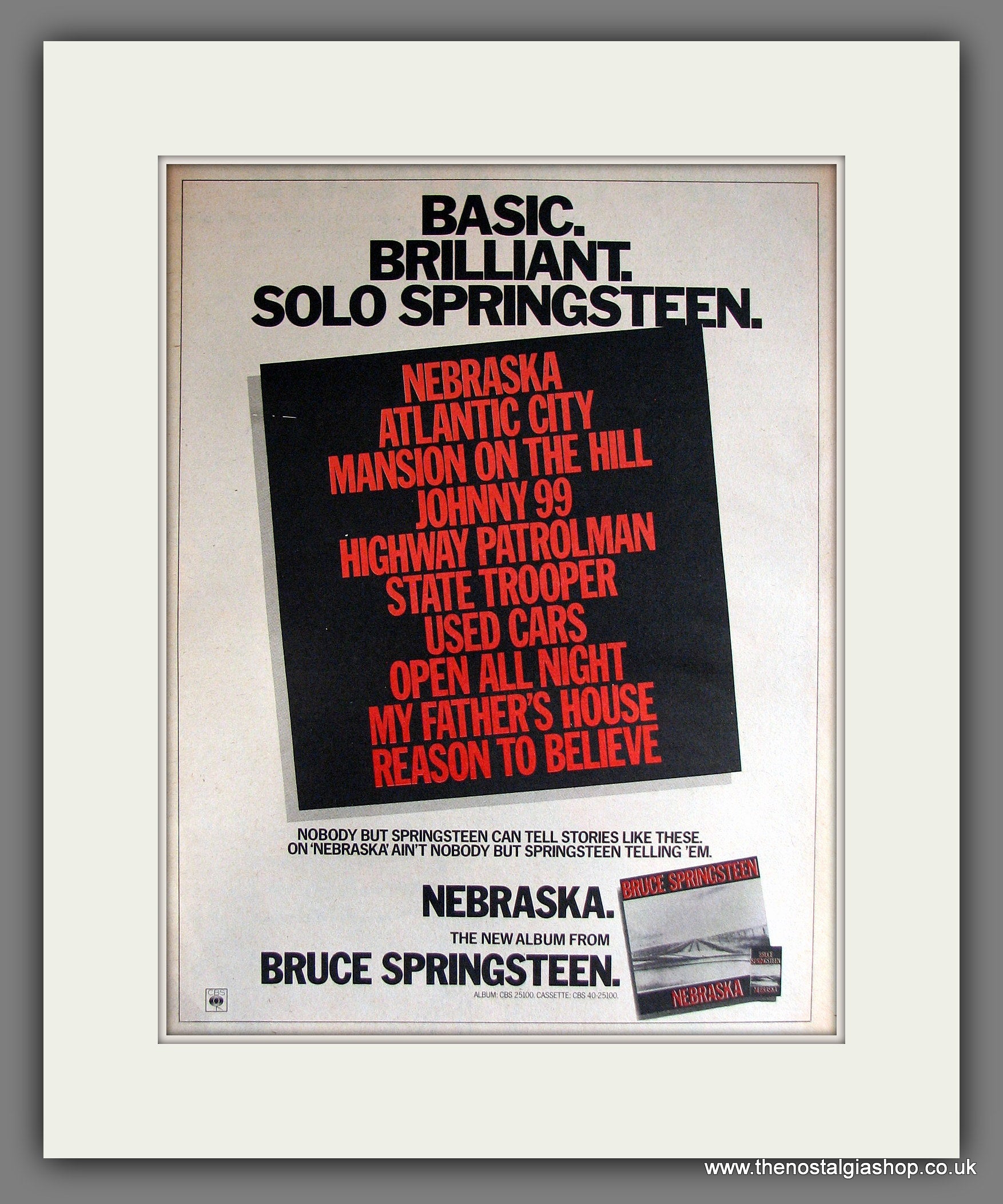 Bruce Springsteen. Nebraska. Vintage Advert 1982 (ref AD14126) – The ...