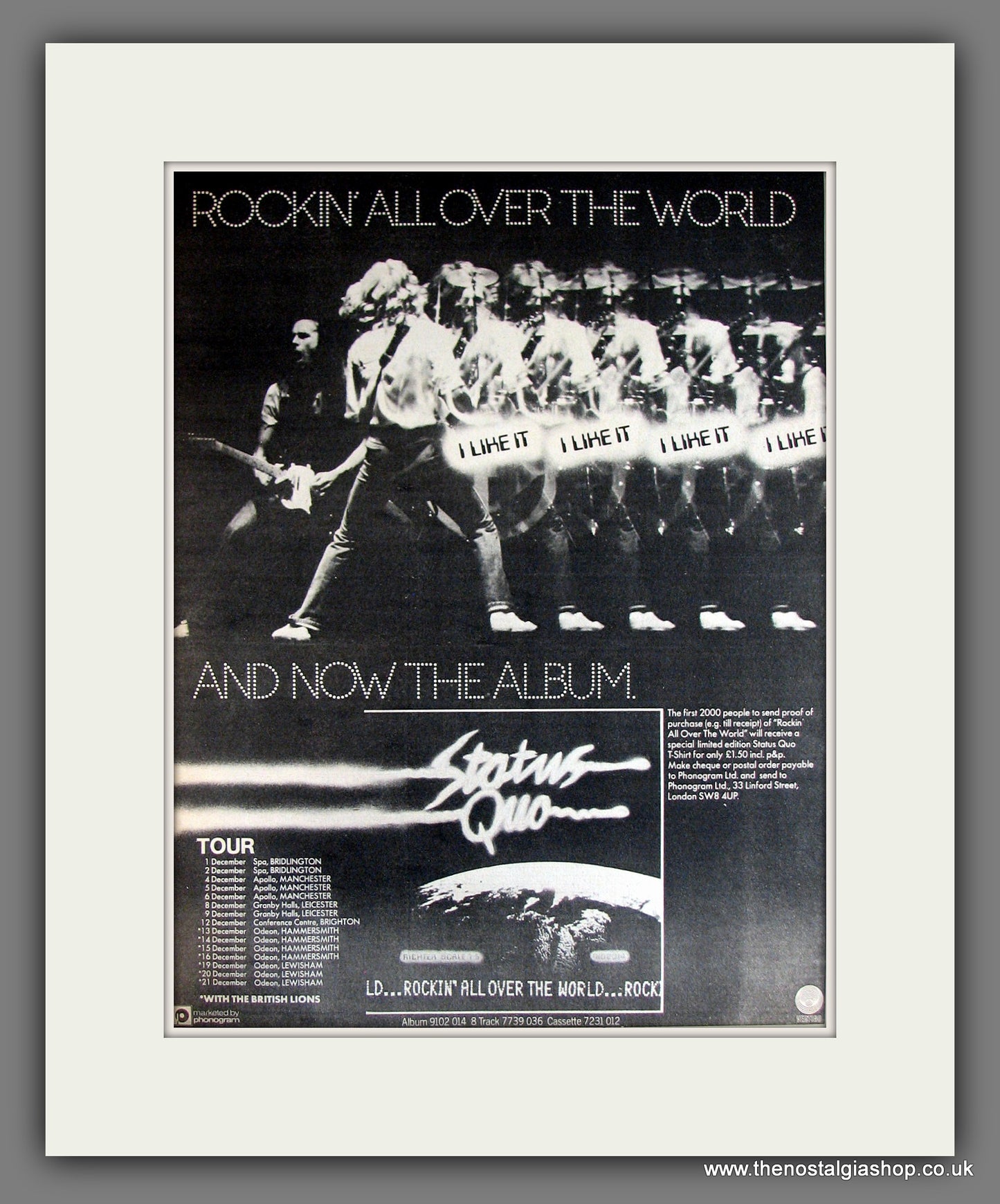 Status Quo. Rockin' All Over The World. UK Tour. Vintage Advert 1977 (ref AD14129)