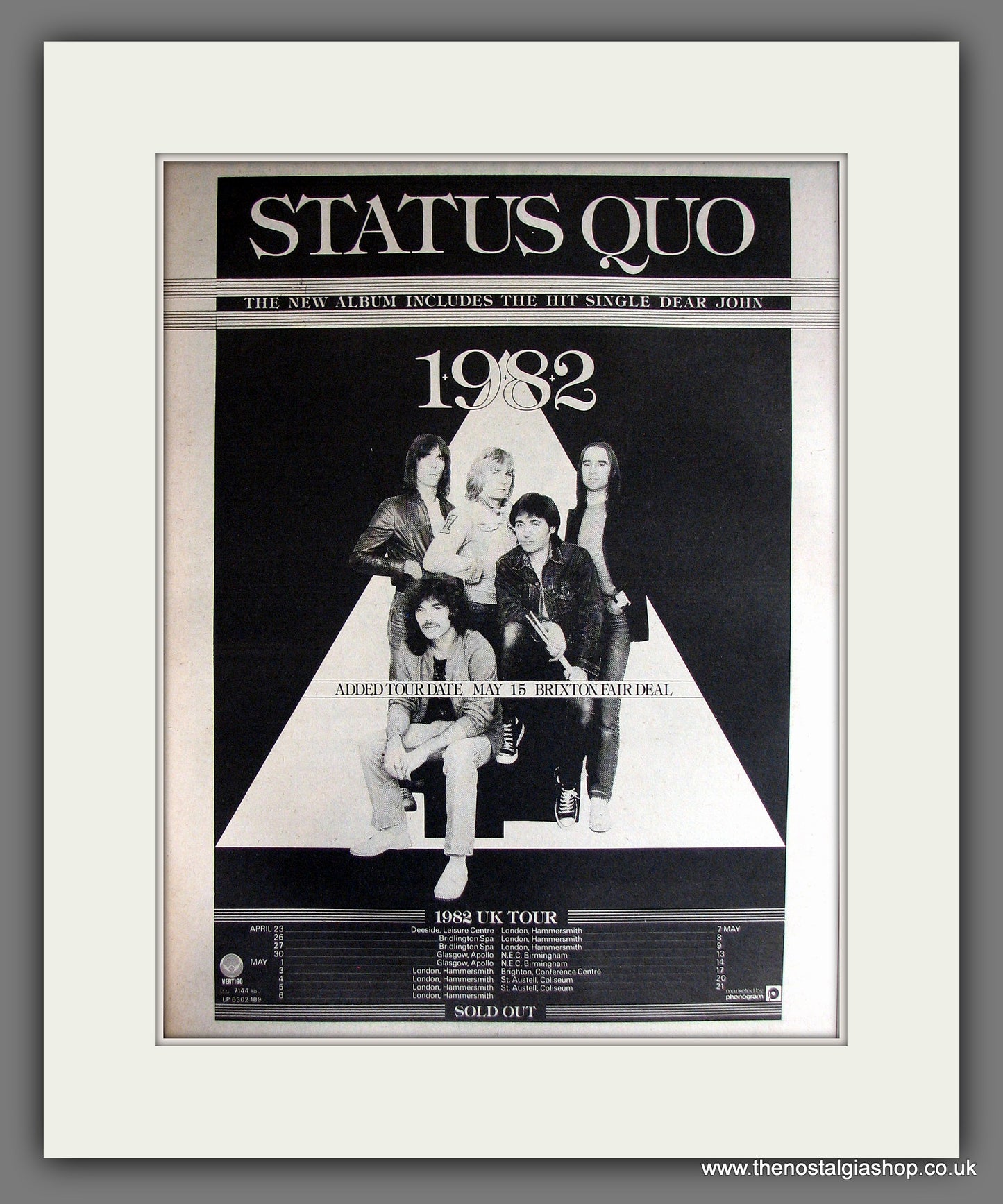 Status Quo. 1982 UK Tour. Vintage Advert 1982 (ref AD14130)