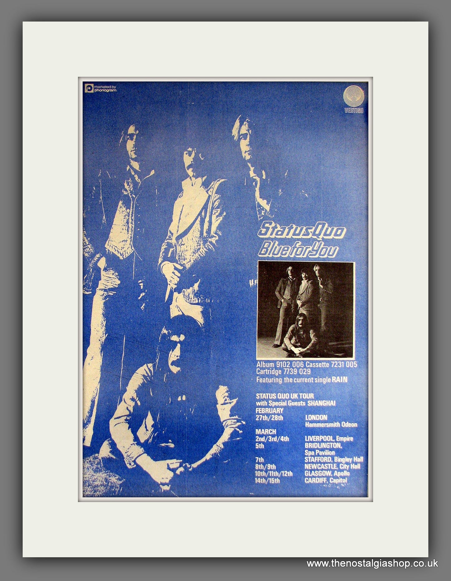 Status Quo. Blue For You. Vintage Advert 1976 (ref AD14131)