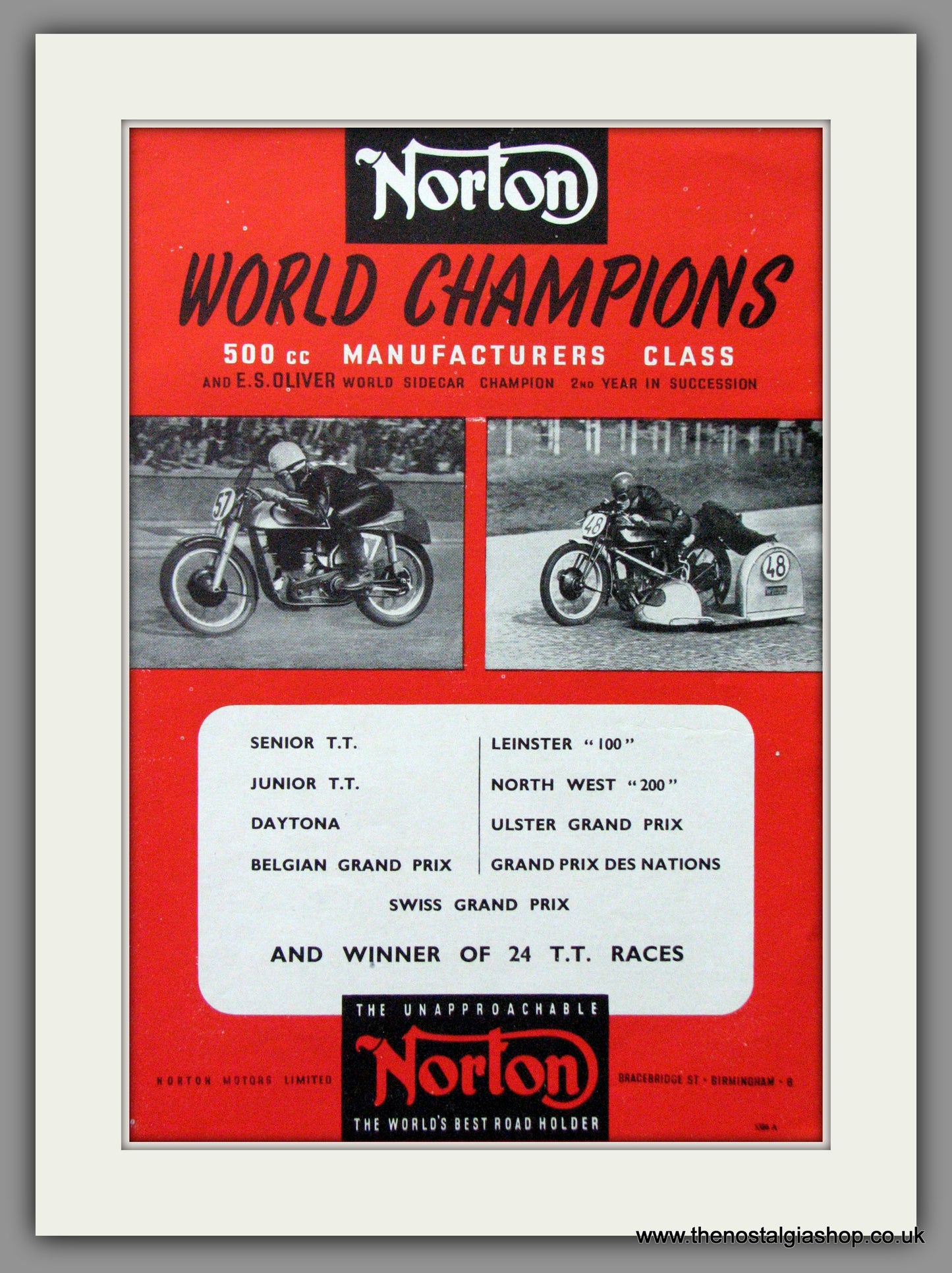 Norton, World Champions 500cc Class . Original Advert 1951  (ref AD52032)