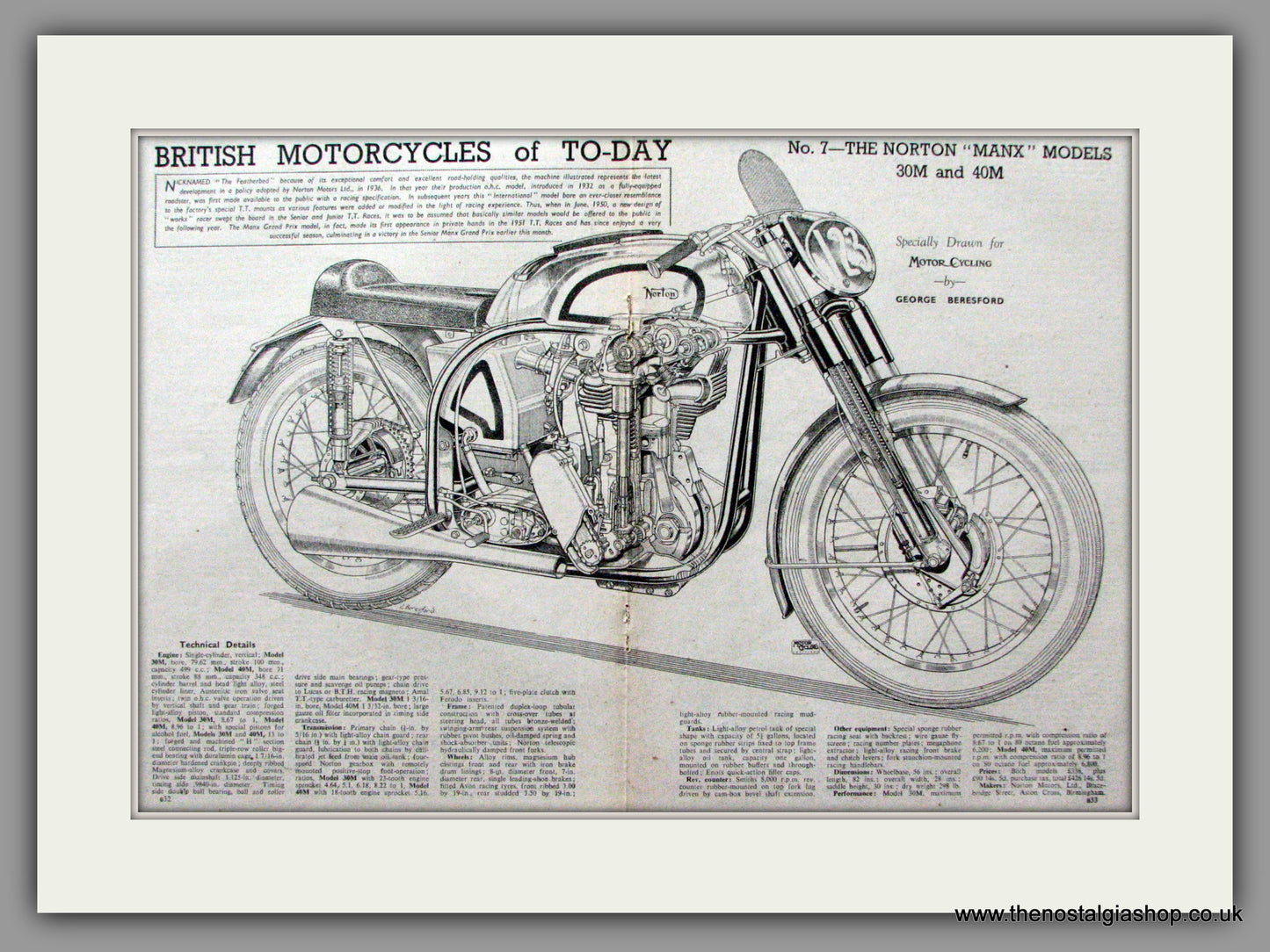 Norton Manx Models 30M and 40M Drawing. Original Advert 1951  (ref AD52034)