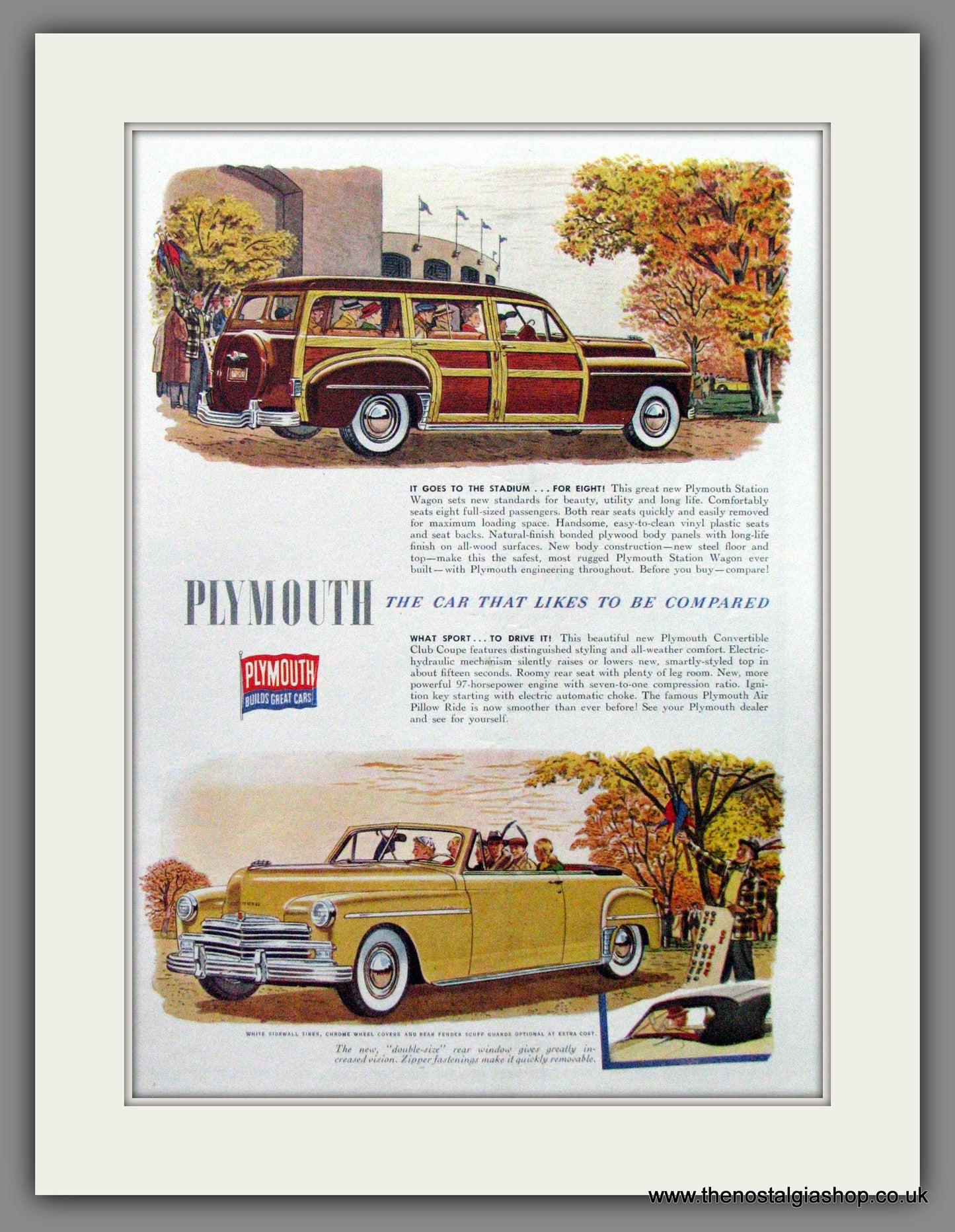 Plymouth Station Wagon & Convertible. 1949 Original American Advert (ref AD52309)