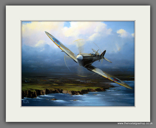 Spitfire Coastal Patrol. Mounted Aircraft print (ref N38)