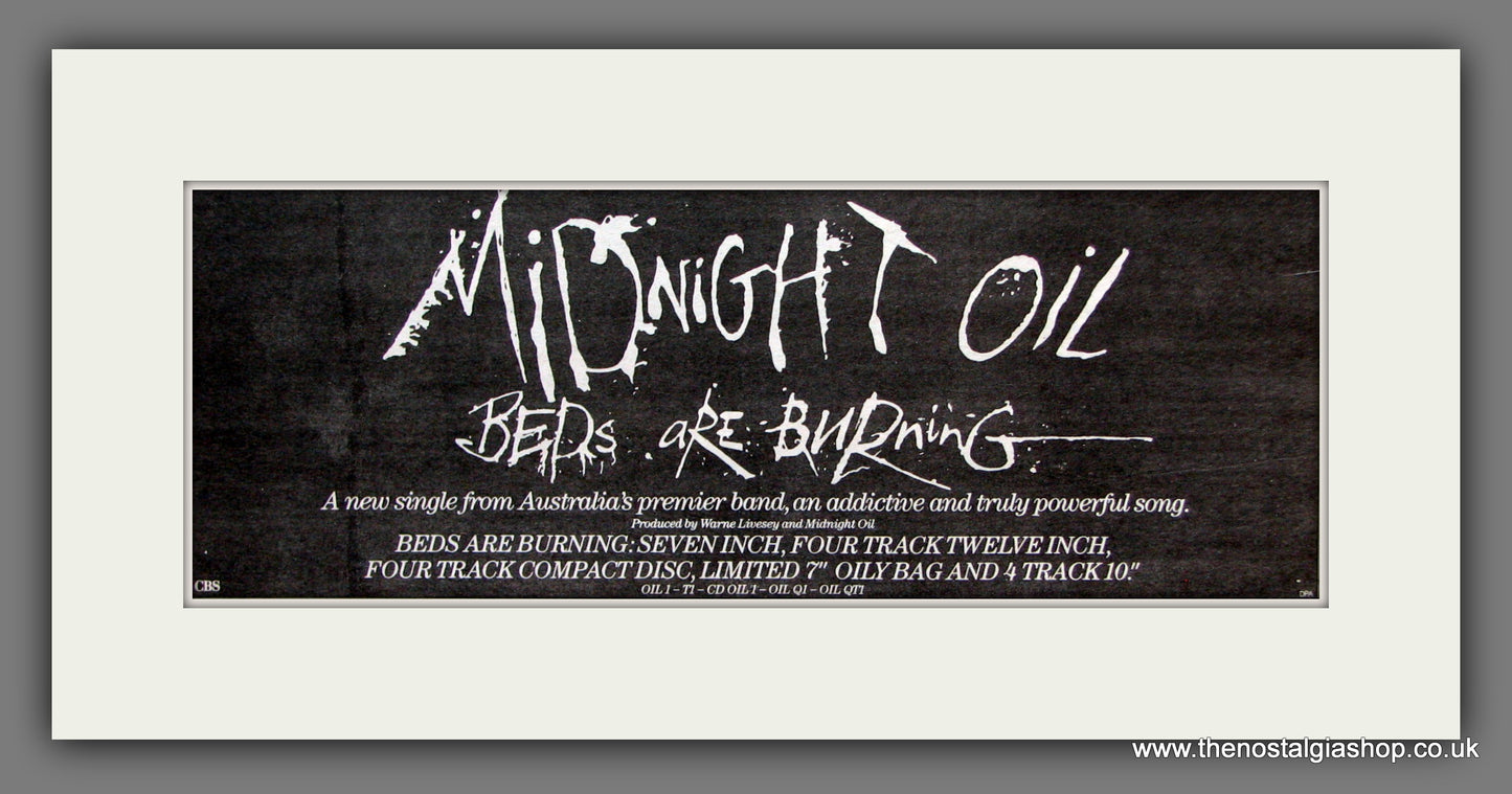 Midnight Oil. Beds Are Burning. Original Advert 1988 (ref AD400081)