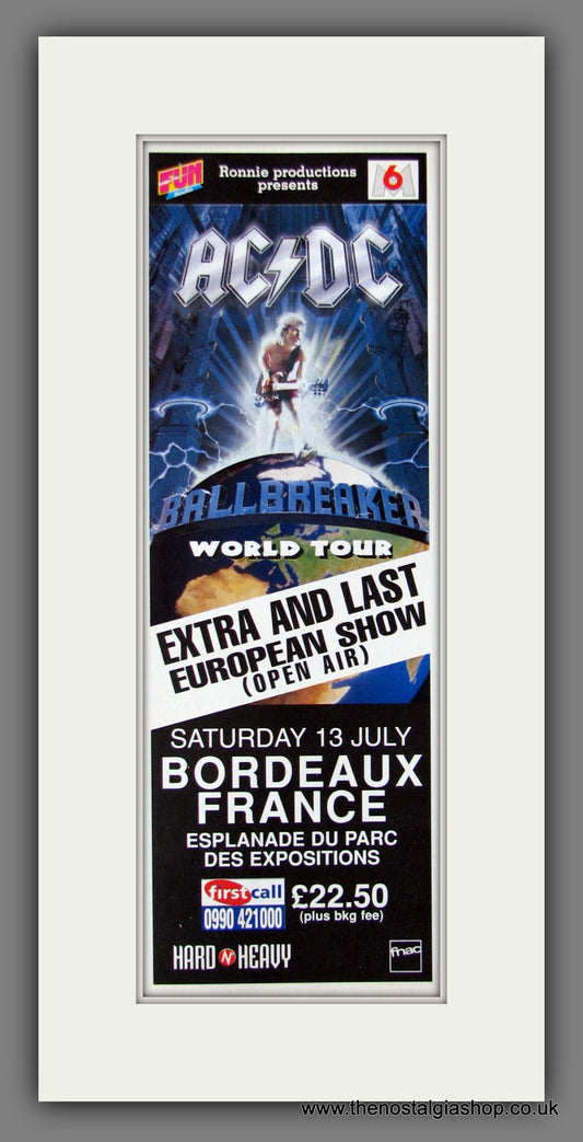 AC DC Ballbreaker World Tour Bordeaux France. Original Advert 1996 (ref AD400089)