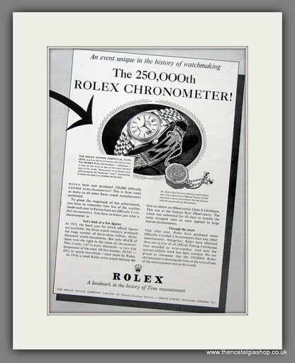Rolex. The 250,000th Rolex Chronometer. Original Double Advert 1955 (ref AD56469)