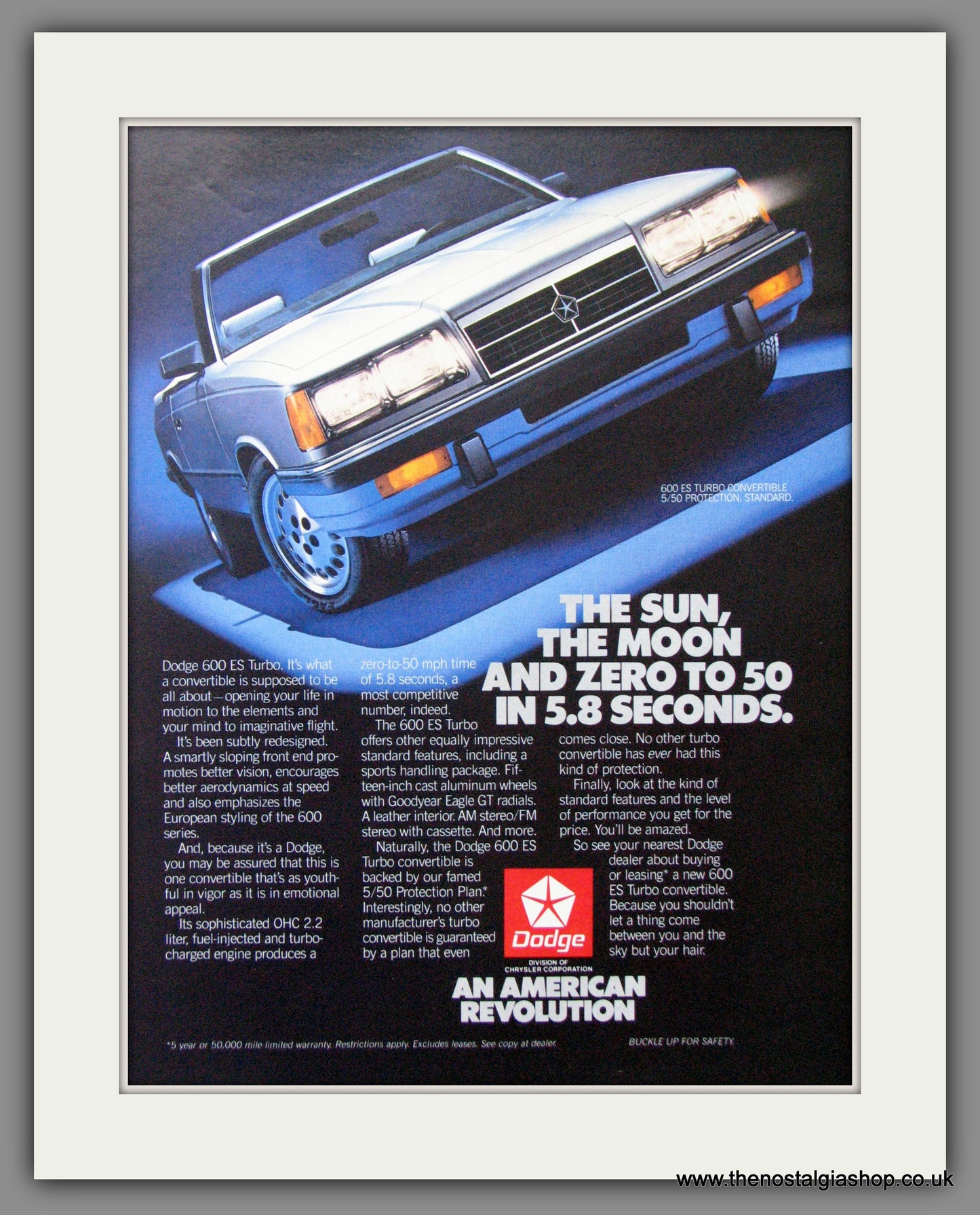 Dodge 600 ES Turbo '86. Original American Advert 1986 (ref AD52646M)