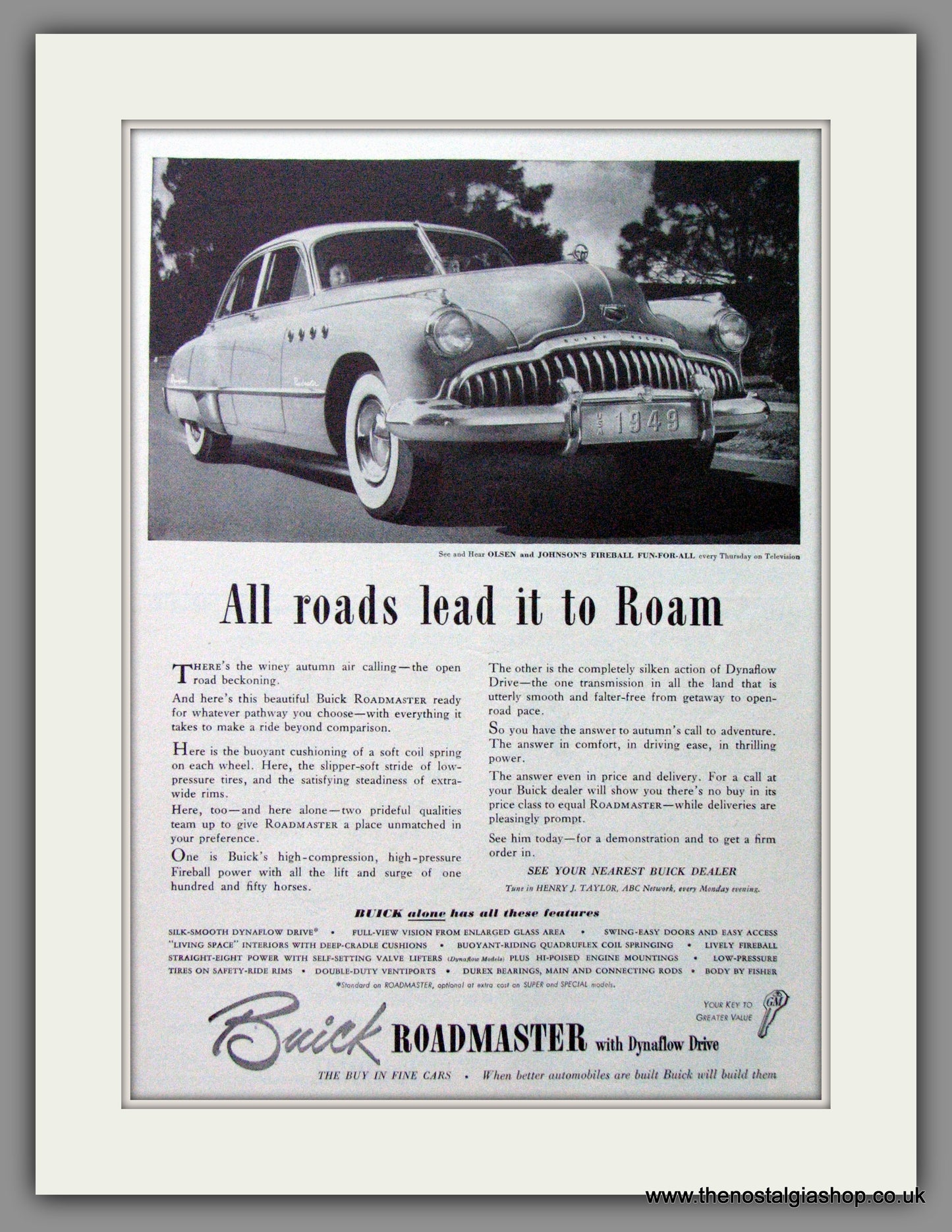 Buick Roadmaster '49. Original American Advert 1949 (ref AD52731)