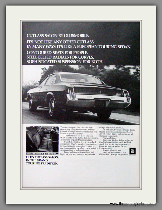 Oldsmobile Cutlass Saloon '73. Original American Advert 1973 (ref AD52762)