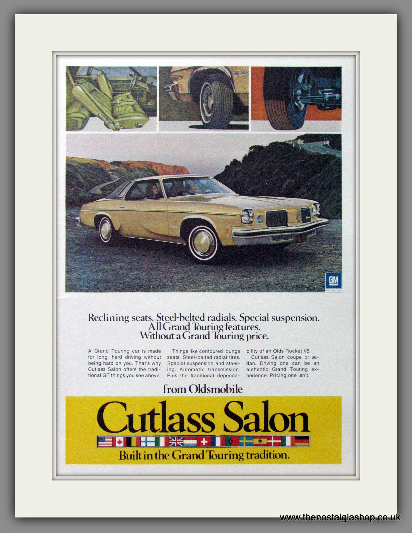 Oldsmobile Cutlass Saloon  '73. Original American Advert 1973 (ref AD52809)