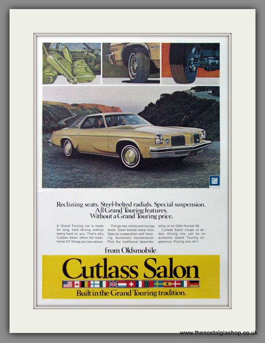 Oldsmobile Cutlass Saloon  '73. Original American Advert 1973 (ref AD52809)
