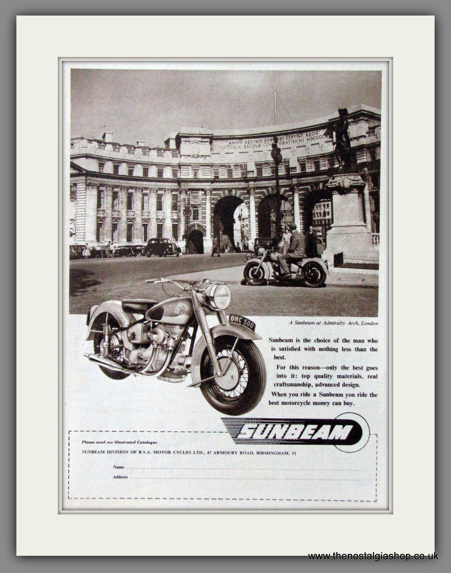 Sunbeam 500 O.H.C. Motorcycles. 1955 Original Advert. (ref AD52217)