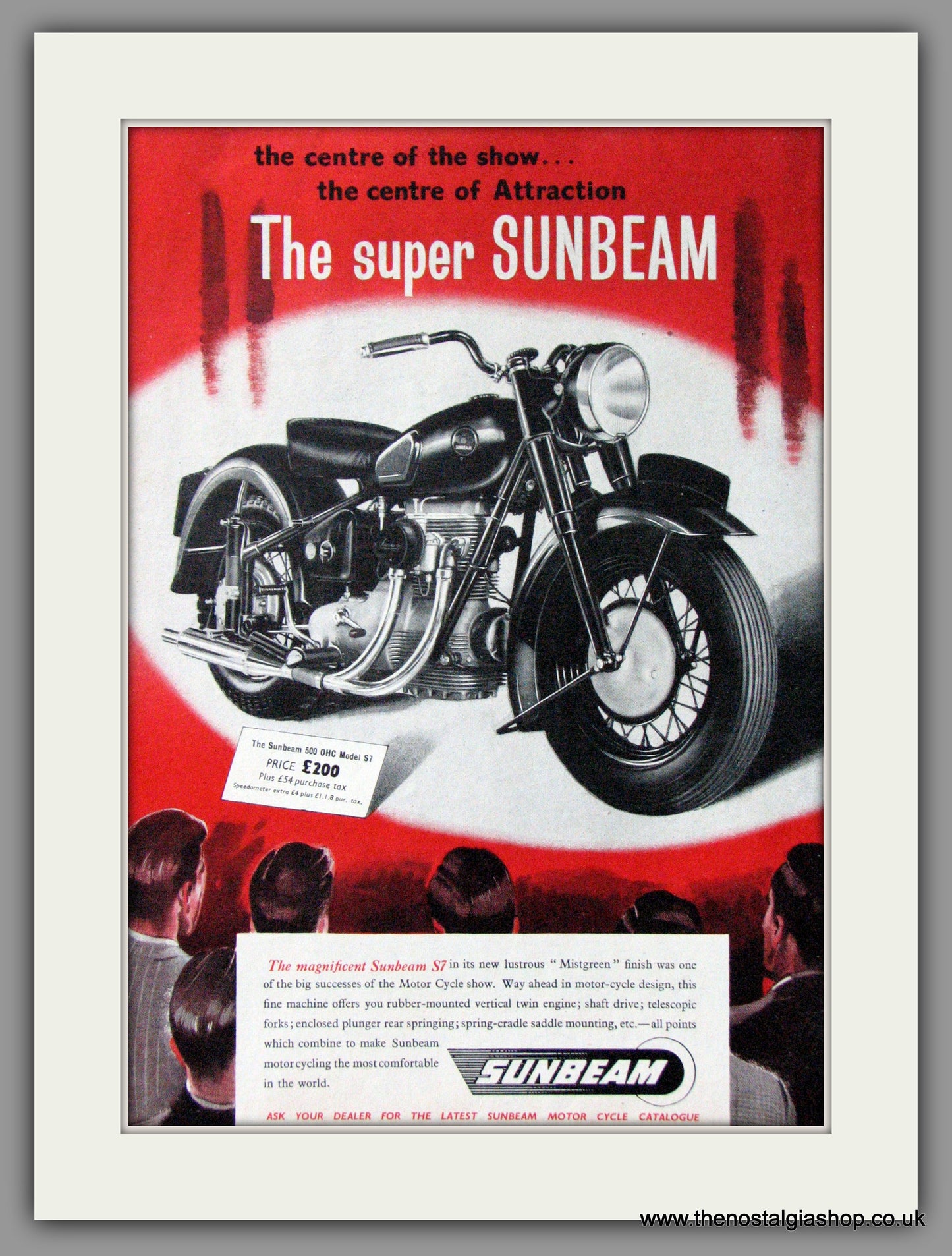 Sunbeam 500 O.H.C. S.7. Motorcycle. 1948 Original Advert. (ref AD52223)