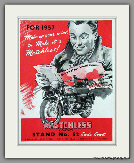 Matchless Clubman Motorcycles at Earls Court. 1957 Original Advert. (ref AD52242)