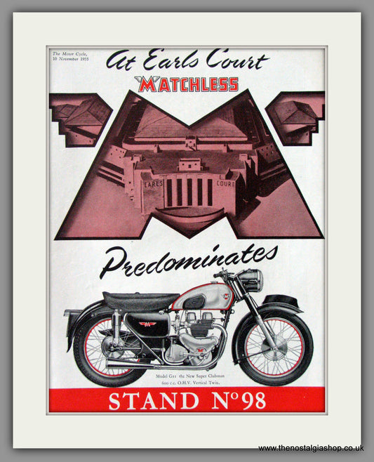 Matchless Clubman G11 Motorcycle at Earls Court. 1955 Original Advert. (ref AD52244)