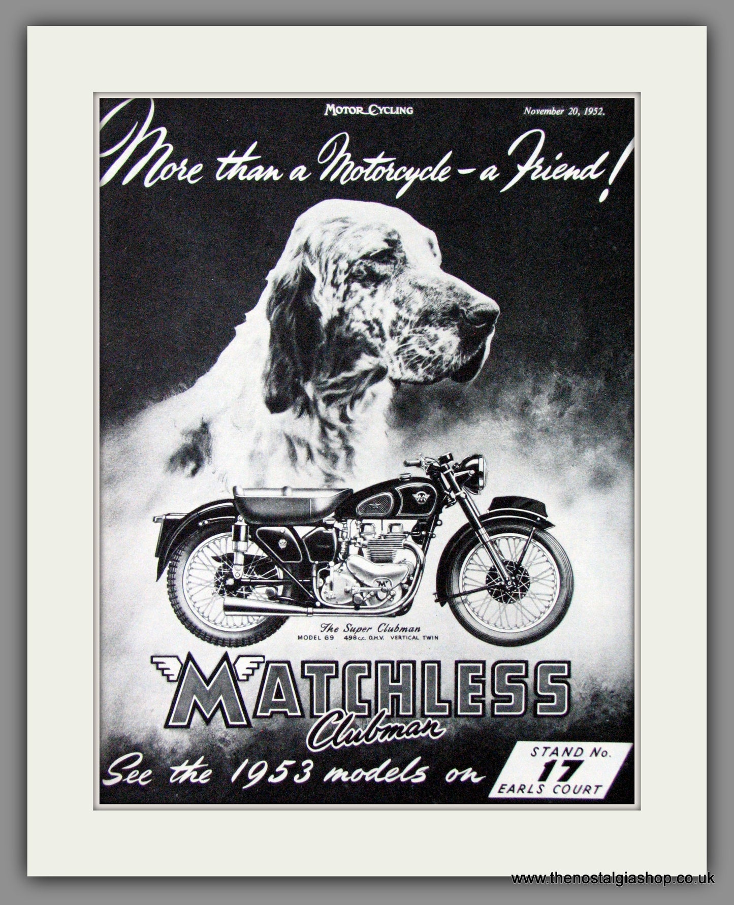 Matchless Super Clubman Model 69 Motorcycle. 1952 Original Advert. (ref AD52245)