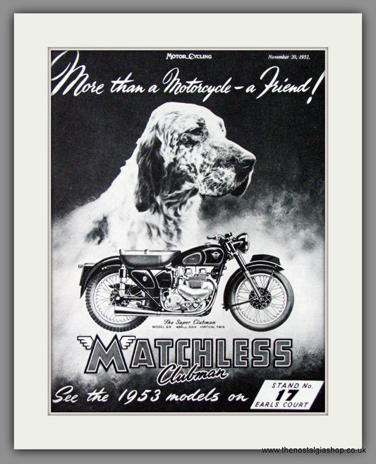 Matchless Super Clubman Model 69 Motorcycle. 1952 Original Advert. (ref AD52245)