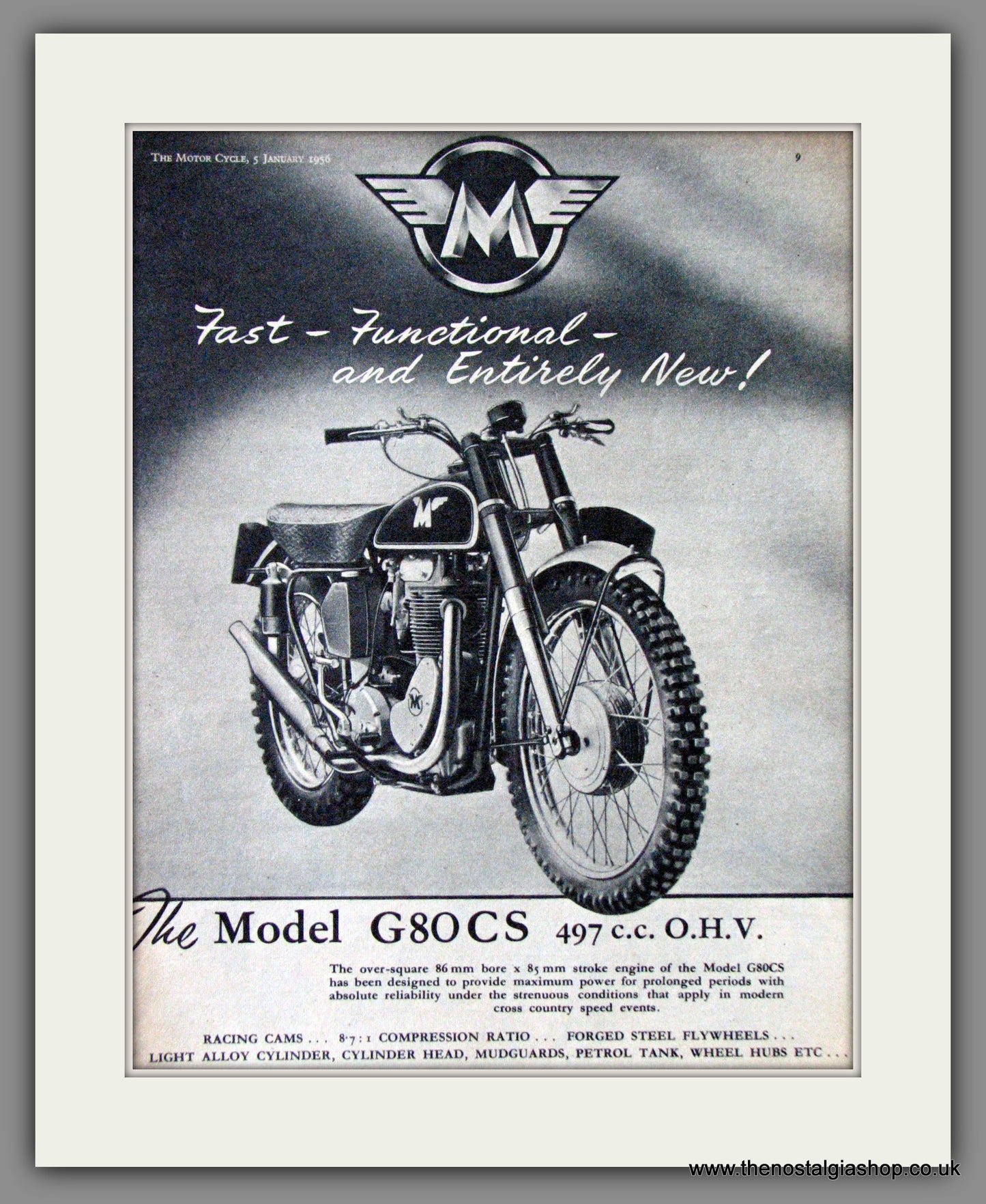 Matchless Clubman Model G80CS Motorcycle. 1956 Original Advert. (ref AD52246)