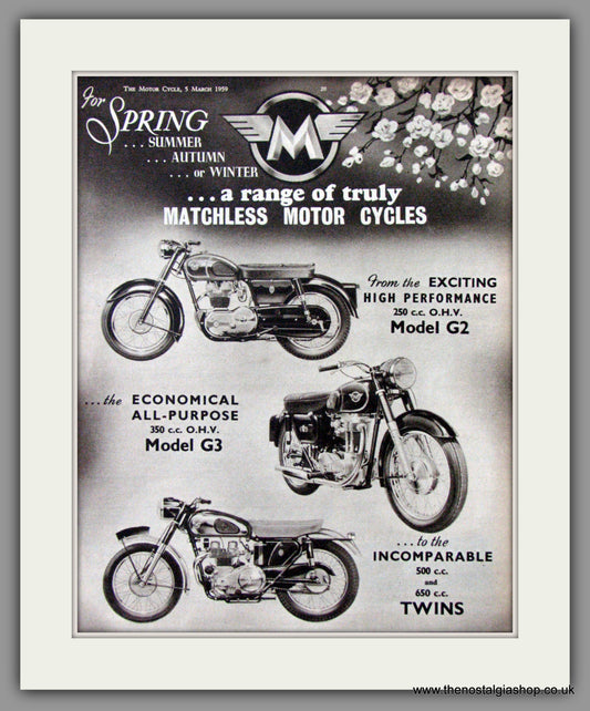 Matchless Motorcycles. G2, G3, 650 Twin. 1959 Original Advert. (ref AD52247)