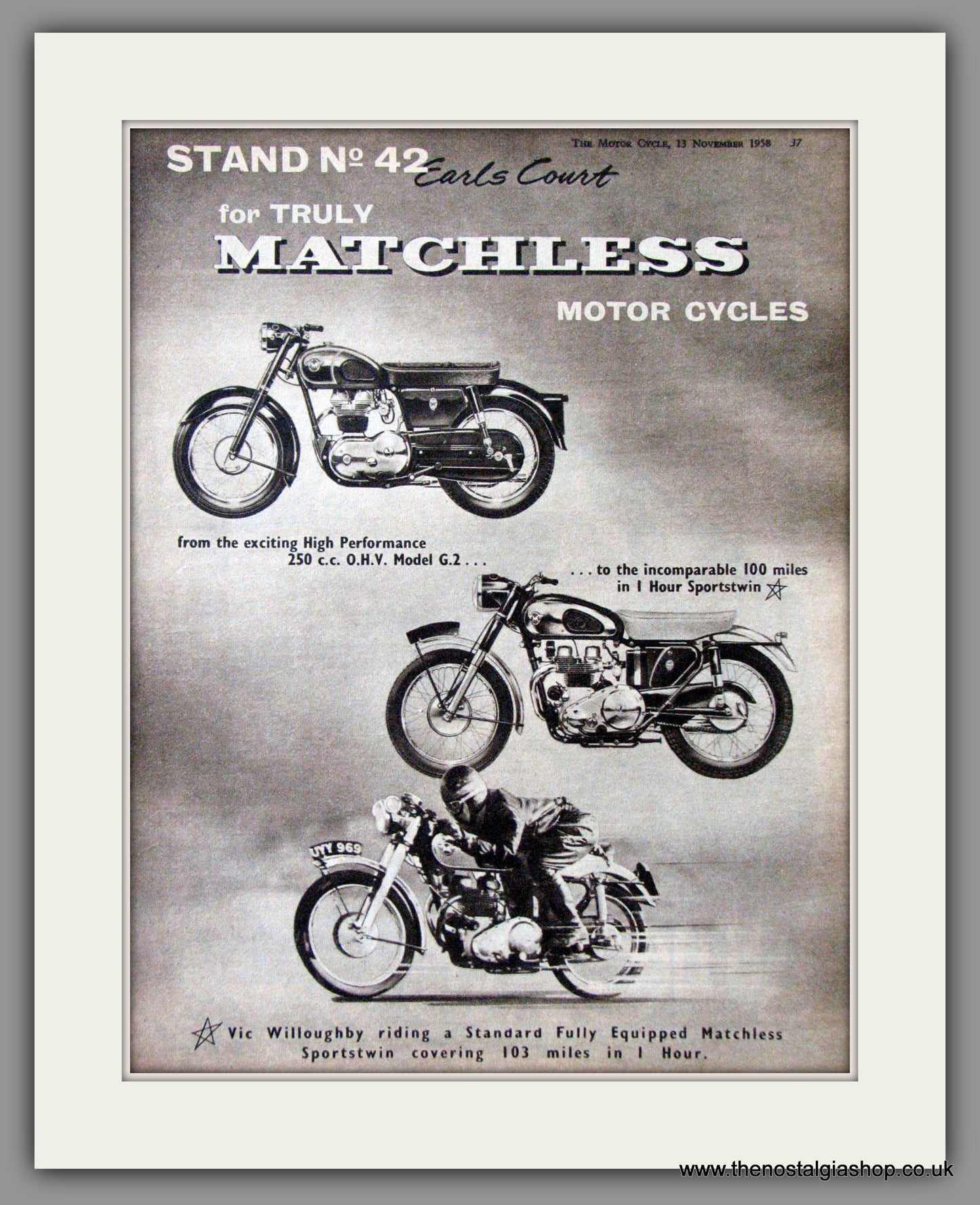 Matchless G.2 and Sportstwin Motorcycles. 1958 Original Advert. (ref AD52328)