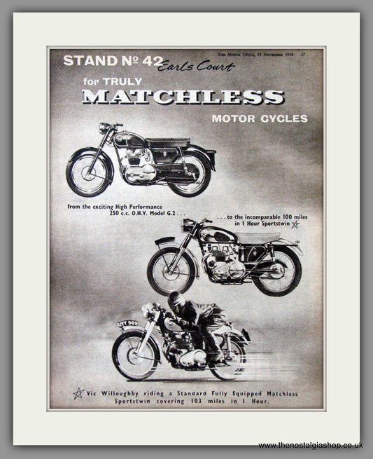 Matchless G.2 and Sportstwin Motorcycles. 1958 Original Advert. (ref AD52328)