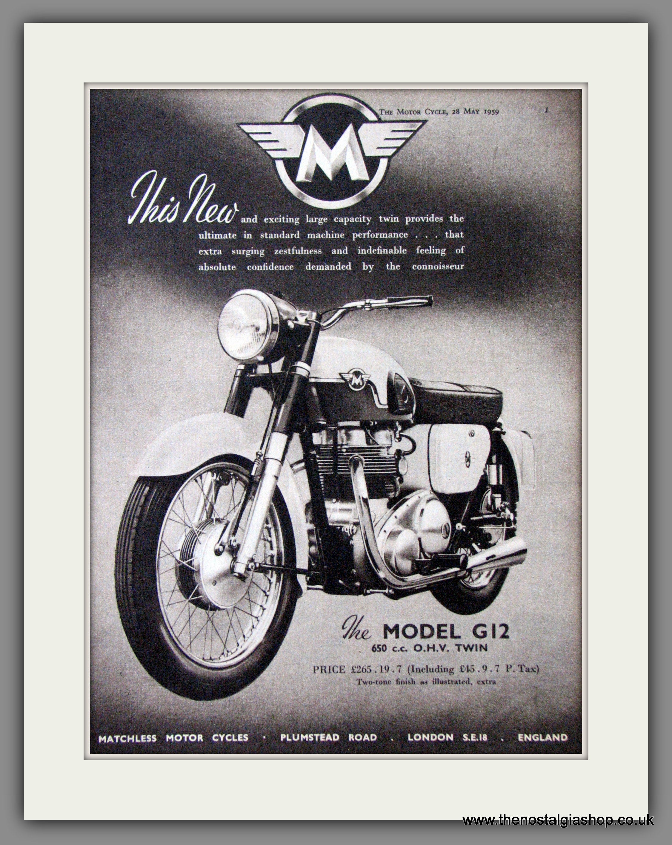 Matchless G12 Motorcycle. 1959 Original Advert. (ref AD52331) – The ...