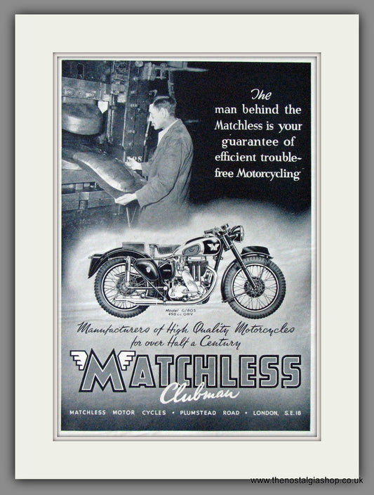 Matchless G80S 500cc Motorcycle. 1950 Original Advert. (ref AD52342)