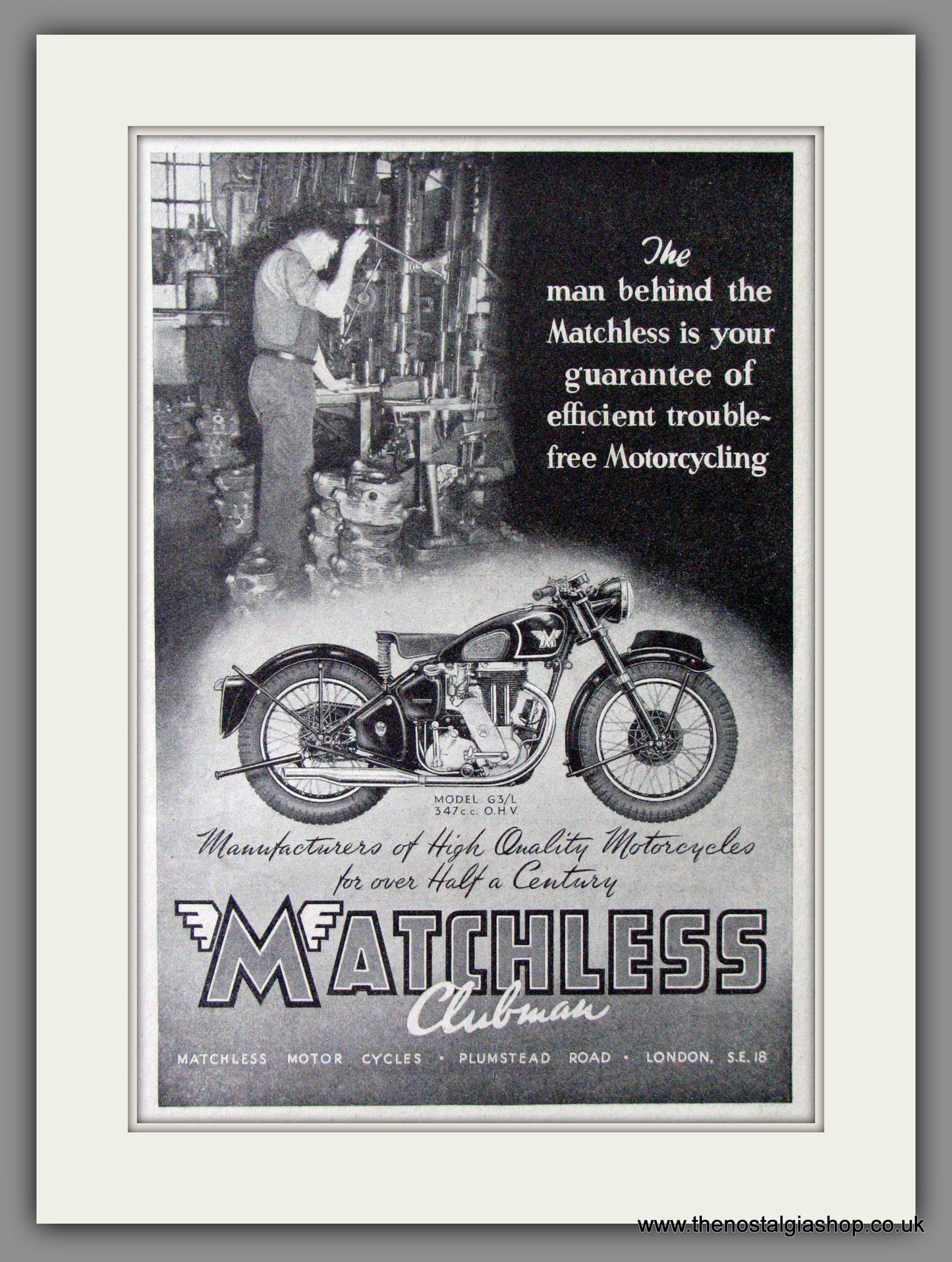 Matchless G3/L 350cc Motorcycle. 1950 Original Advert. (ref AD52344)