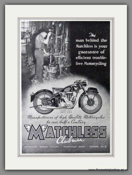 Matchless G3/L 350cc Motorcycle. 1950 Original Advert. (ref AD52344)