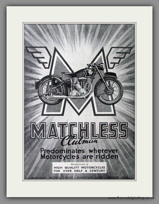 Matchless Clubman Motorcycles. 1948 Original Advert. (ref AD52347)
