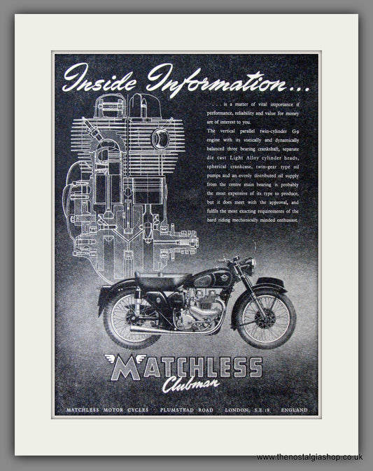 Matchless Clubman Motorcycles. 1953 Original Advert. (ref AD52348)