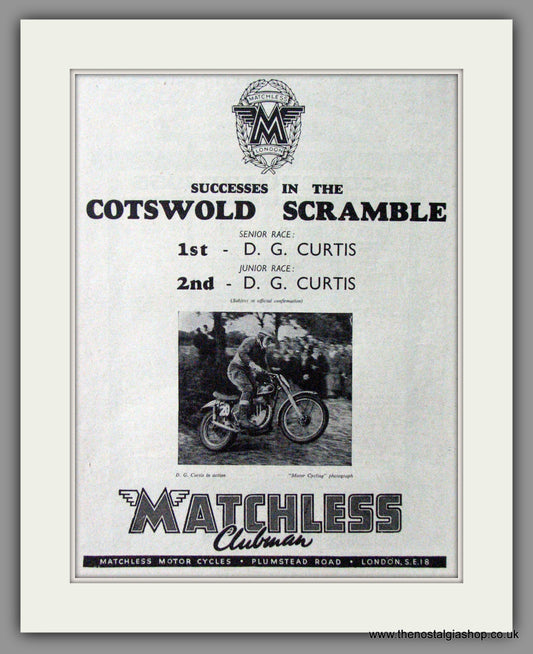 Matchless Wins Cotswold Scramble. 1955 Original Advert. (ref AD52349)