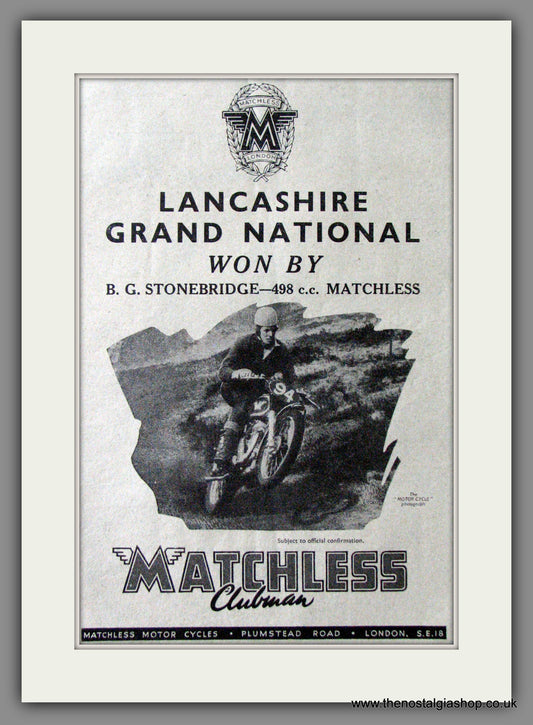 Matchless Motorcycles Win Lancashire Grand National. 1950 Original Advert. (ref AD52407)