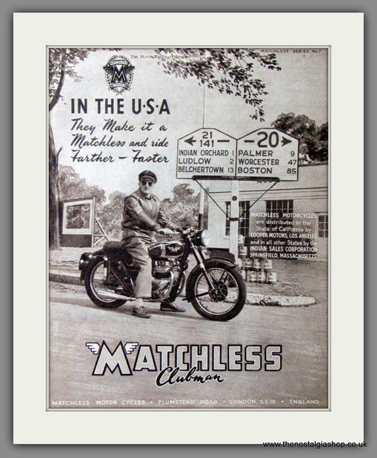 Matchless Motorcycles In The USA. 1951 Original Advert. (ref AD52409)