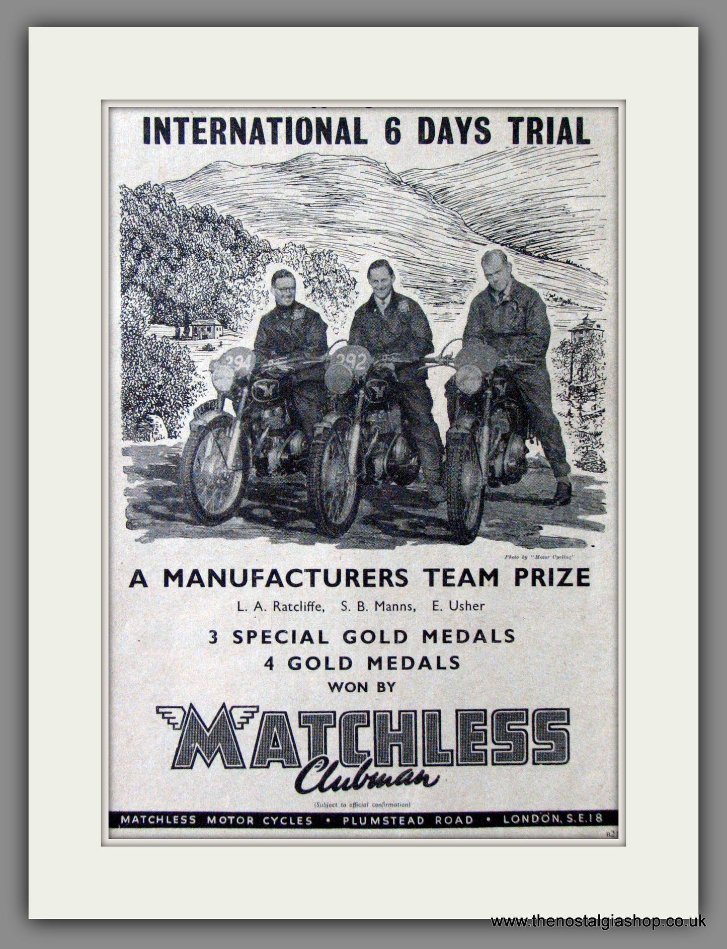 Matchless Motorcycles Win International 6 Days Trial. 1954 Original Advert. (ref AD52408)