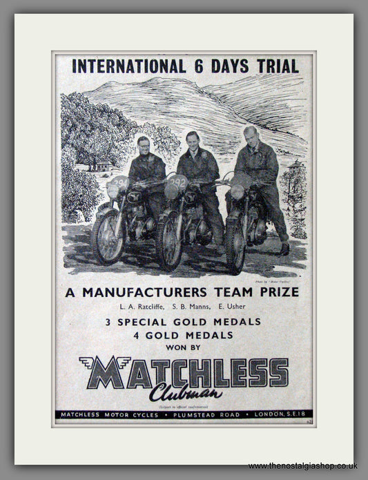 Matchless Motorcycles Win International 6 Days Trial. 1954 Original Advert. (ref AD52408)