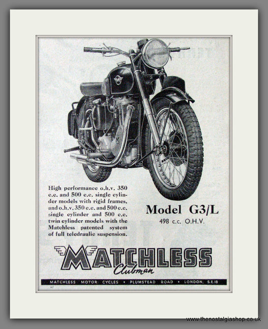 Matchless G3/L 500cc Motorcycle. 1952 Original Advert. (ref AD52415)