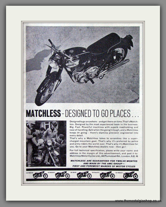 Matchless Motorcycles Designed To Go Places. 1964 Original Advert. (ref AD52422)