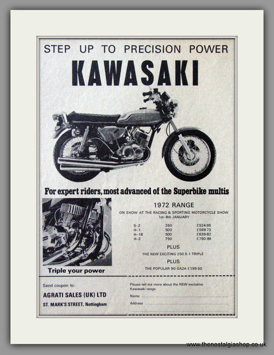Kawasaki Motorcycle Range. 1972 Original Advert. (ref AD52425)
