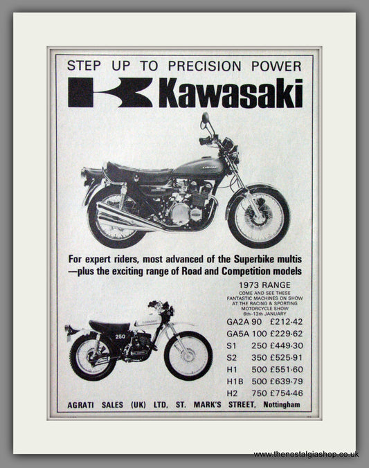 Kawasaki 1973 Range of Motorcycles. 1973 Original Advert. (ref AD52448)