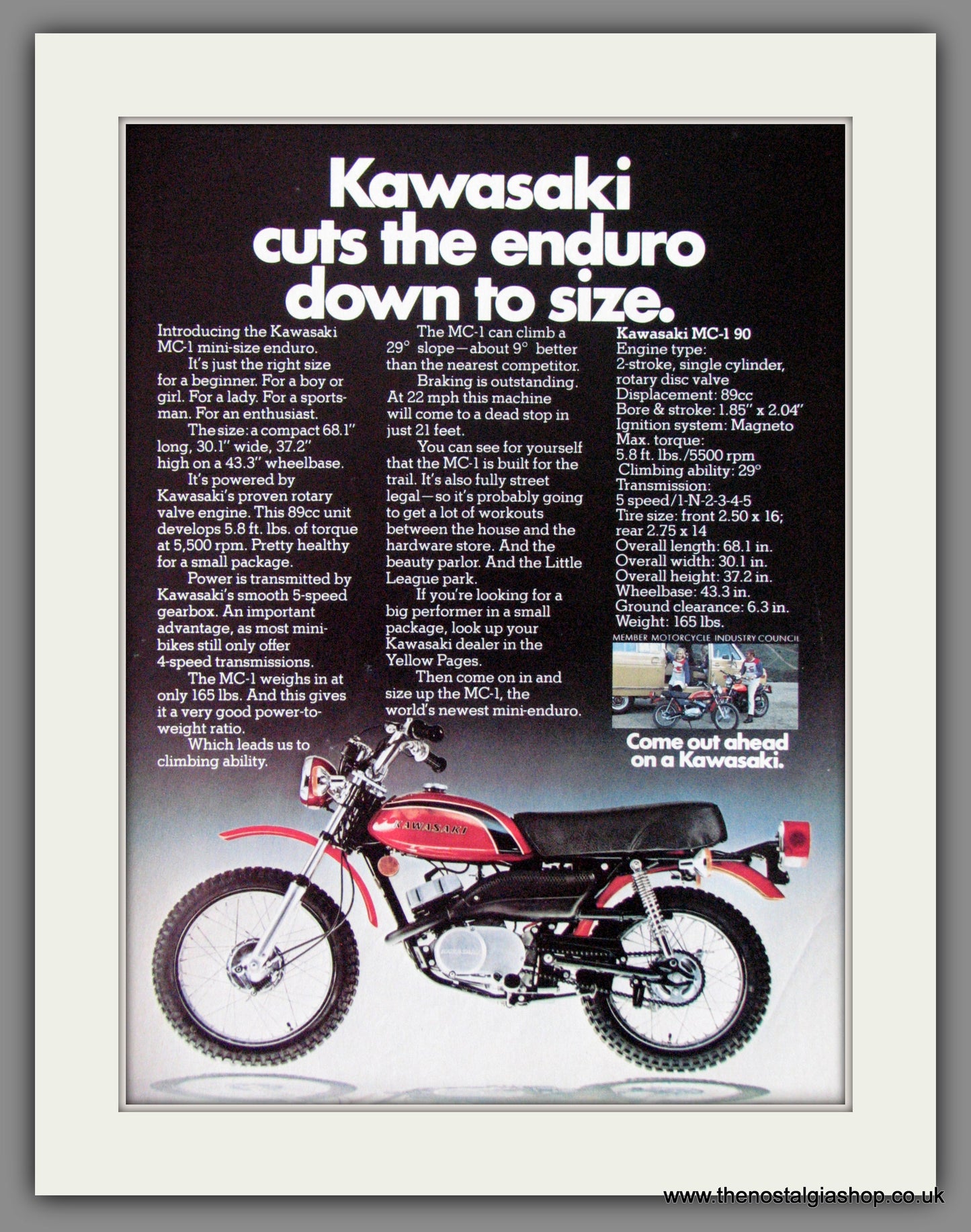 Kawasaki MC-1 90. Motorcycle. 1973 Original Advert. (ref AD52463)