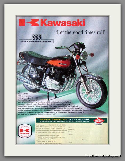 Kawasaki Z1 900 Motorcycle 1;10th Scale Model. 1995 Original Advert. (ref AD52585)
