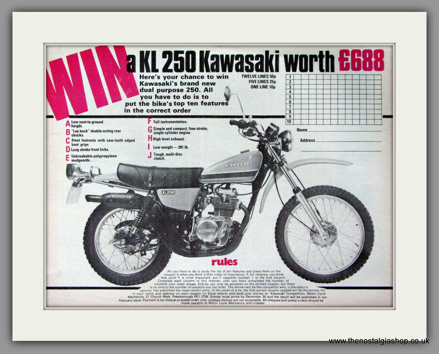 Kawasaki KL250 Motorcycle. 1978 Original Advert. (ref AD52580)