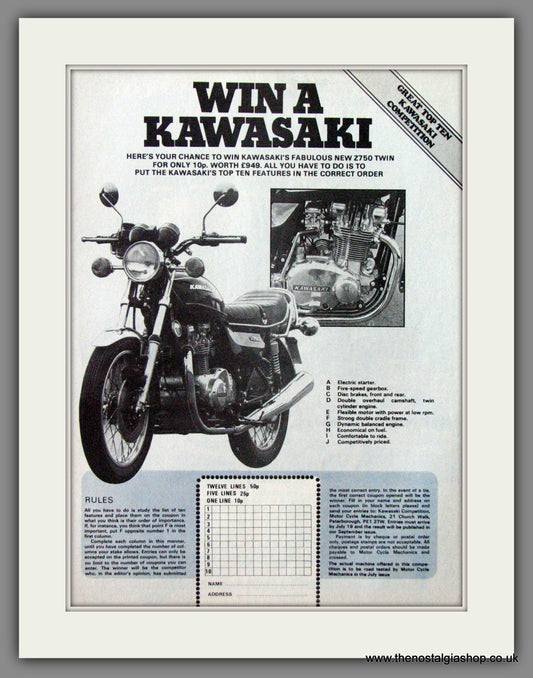 Kawasaki Z750 Motorcycle. 1976 Original Advert. (ref AD52581)