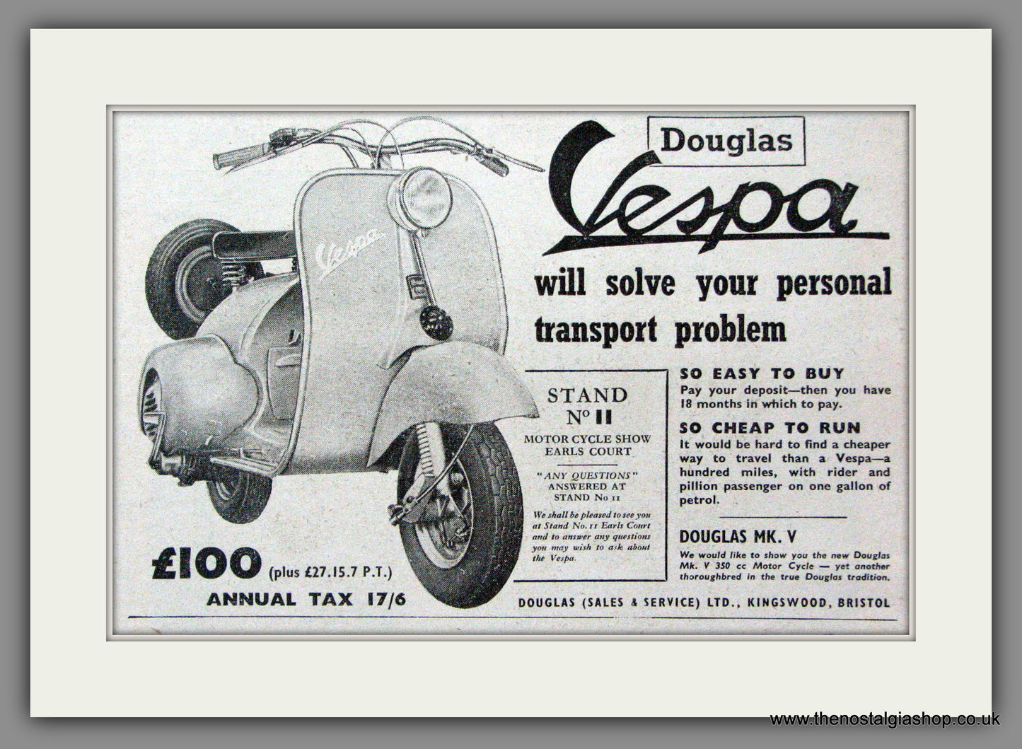 Vespa - Douglas 1952 Vintage Advert (ref AD1574)